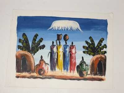 African Art Canvas Oil Painting - 38cm x 51cm - Masai 2