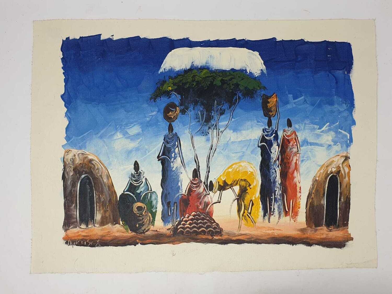 African Art Canvas Oil Painting - 39cm x 51cm - Wamasai