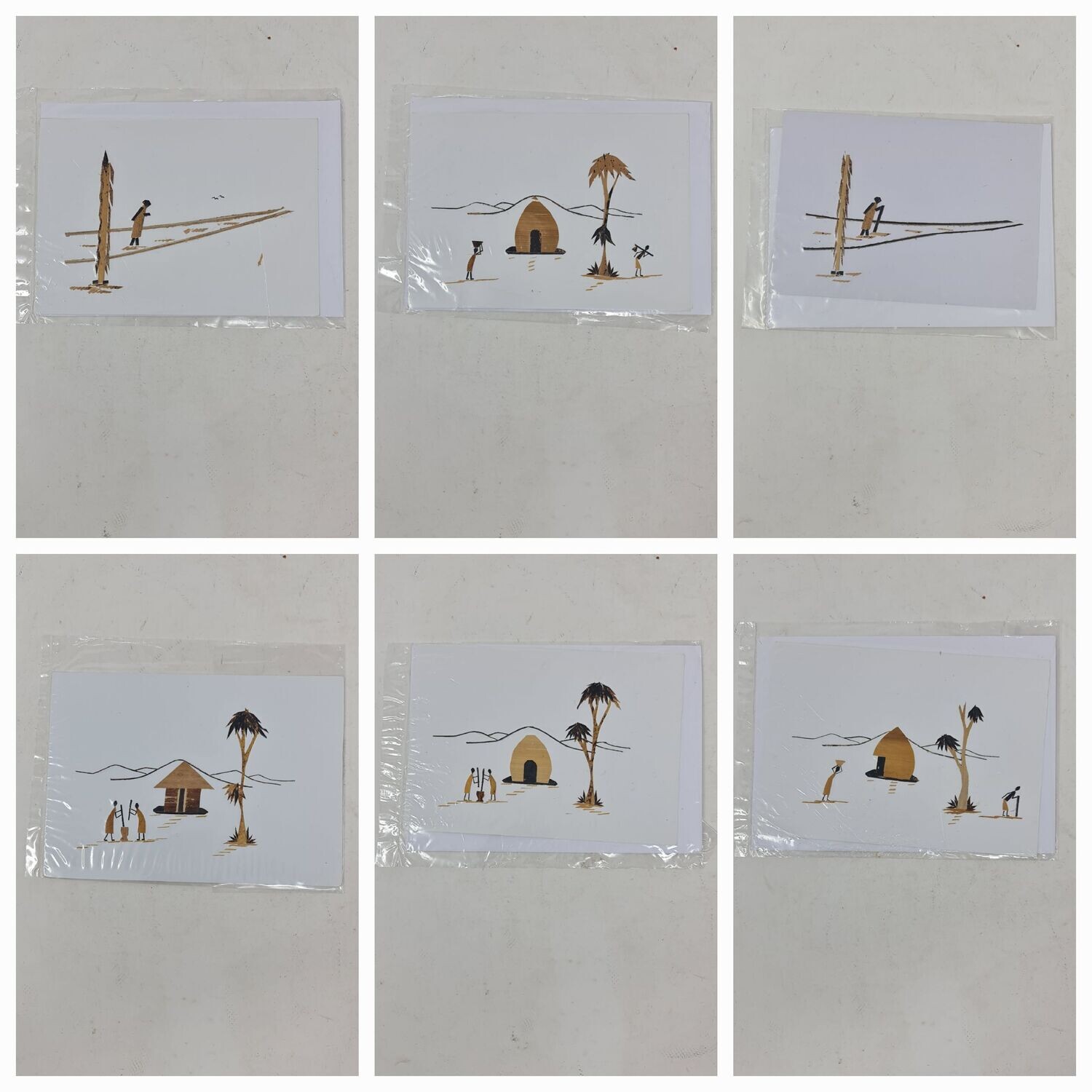 Handcrafted Banana Bark Greetings Cards - Lot of 6 - Option 7