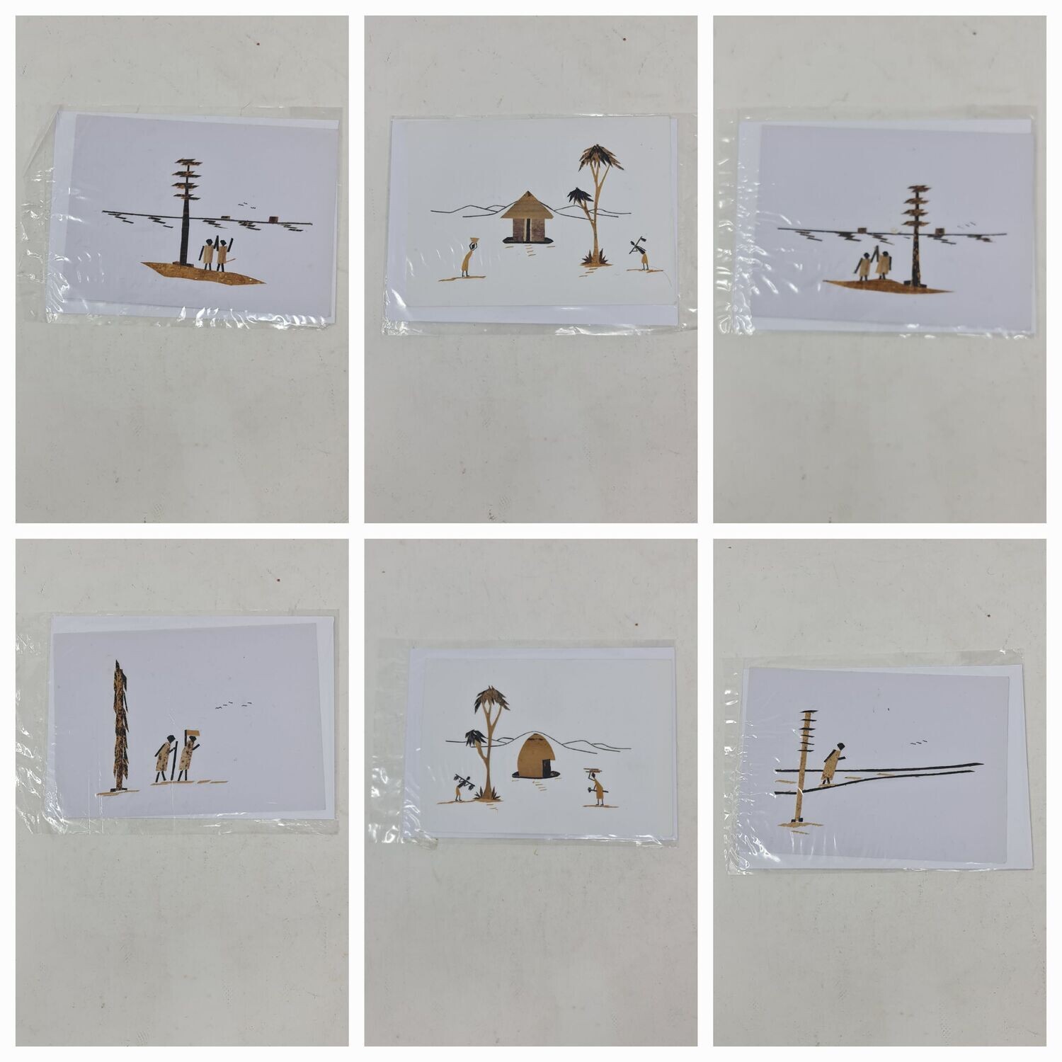 Handcrafted Banana Bark Greetings Cards - Lot of 6 - Option 8