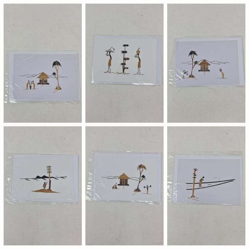 Handcrafted Banana Bark Greetings Cards - Lot of 6 - Option 11