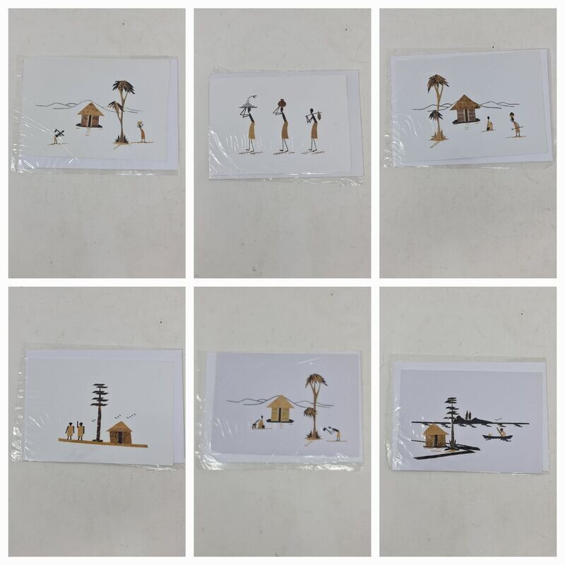 Handcrafted Banana Bark Greetings Cards - Lot of 6 - Option 13