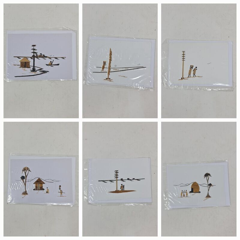 Handcrafted Banana Bark Greetings Cards - Lot of 6 - Option 5