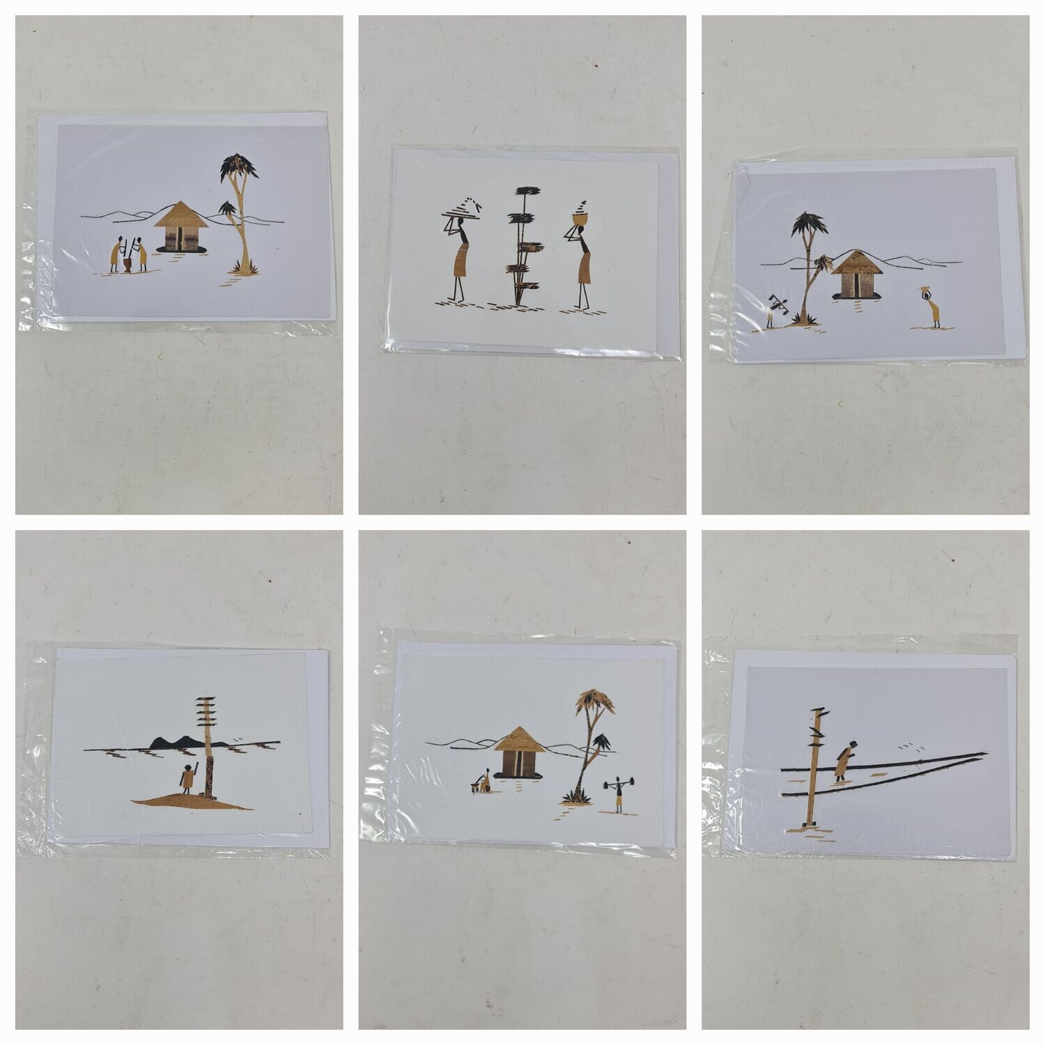 Handcrafted Banana Bark Greetings Cards - Lot of 6 - Option 12