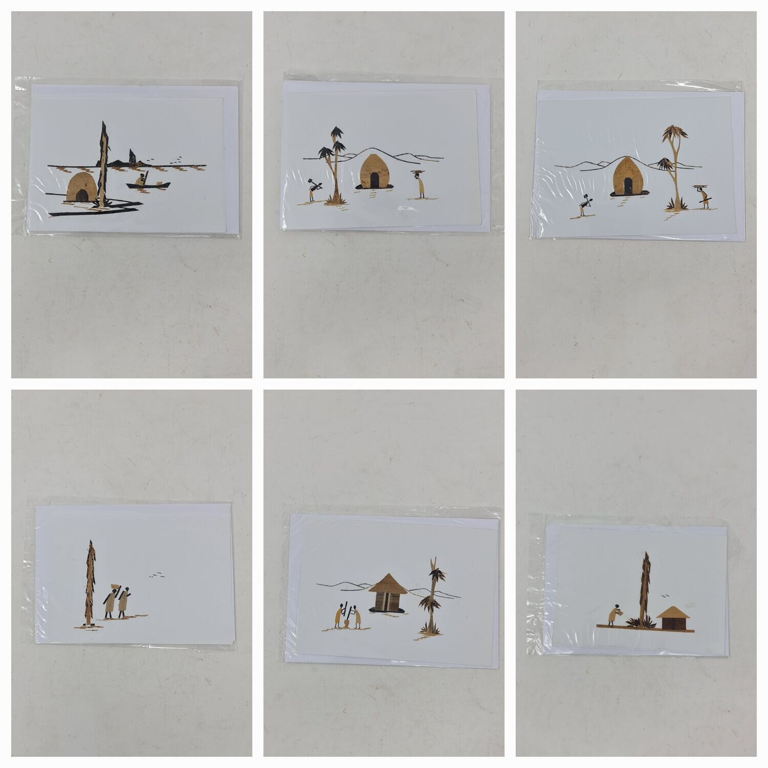 Handcrafted Banana Bark Greetings Cards - Lot of 6 - Option 18