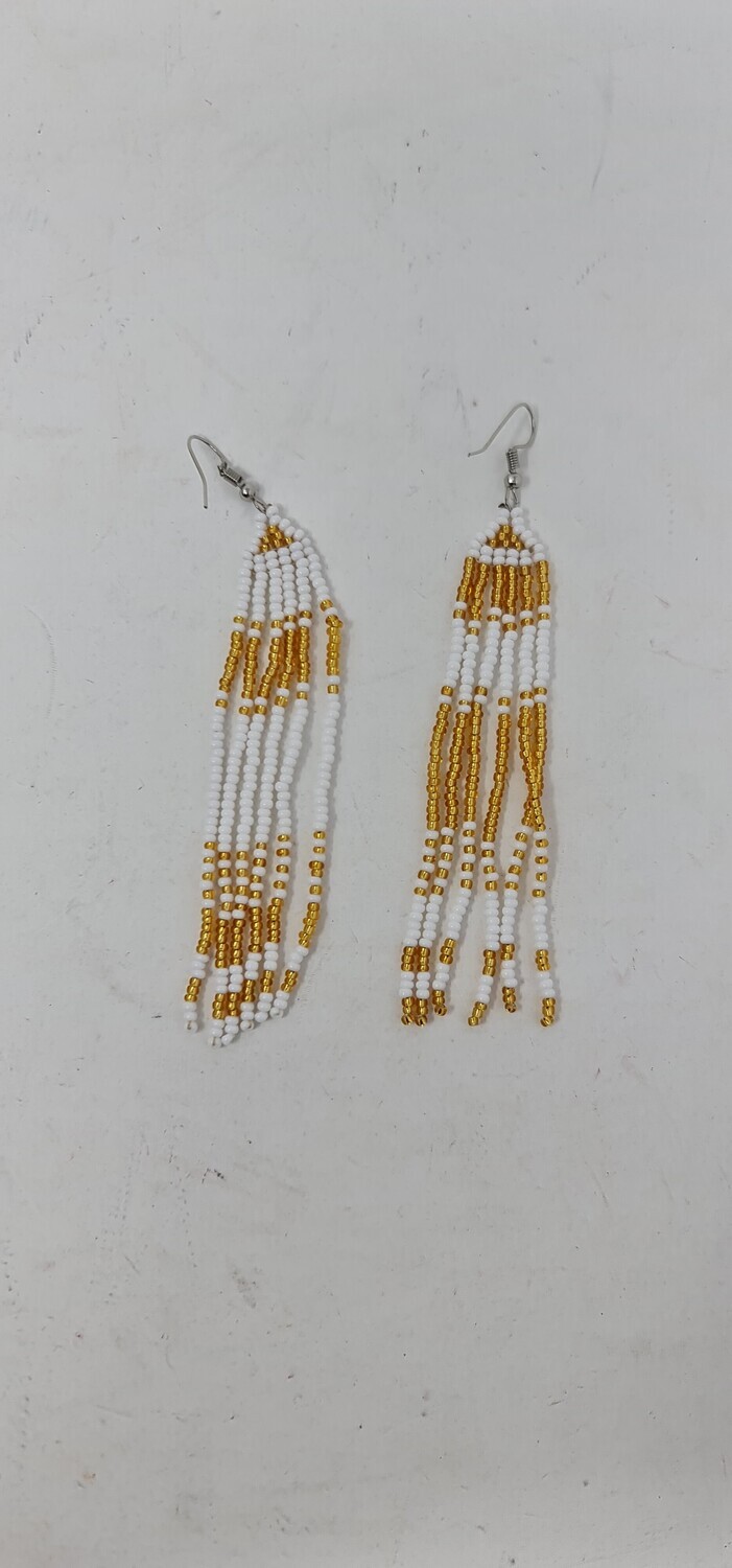 Beaded Earrings - Ndefu Gold and White - 9cm