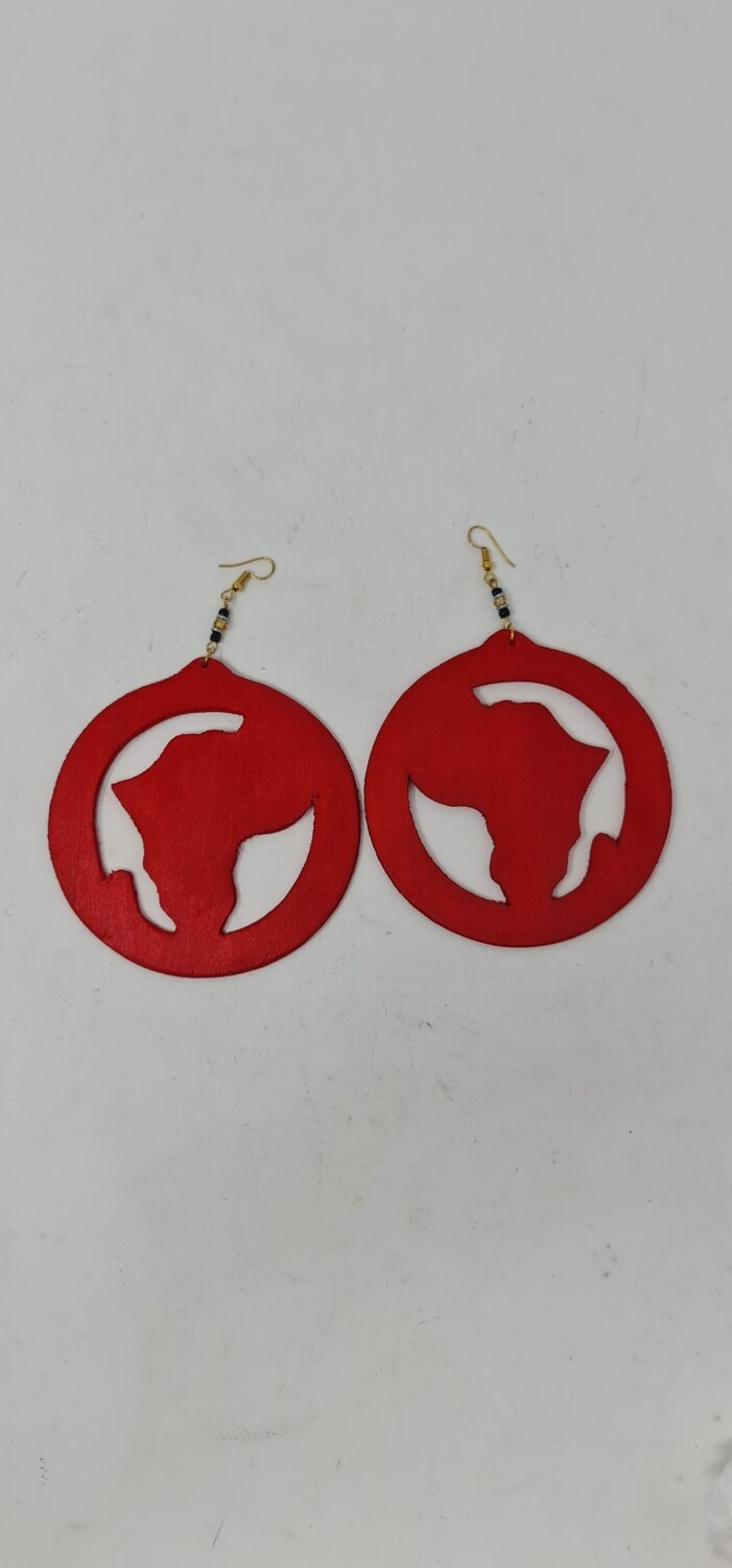Hand Made Map of Africa 9cm Earrings - Red