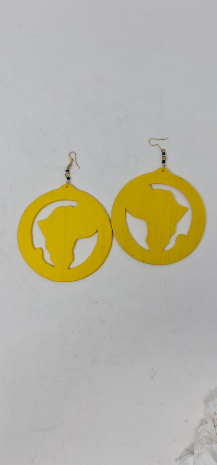 Hand Made Map of Africa 9cm Earrings - Yellow