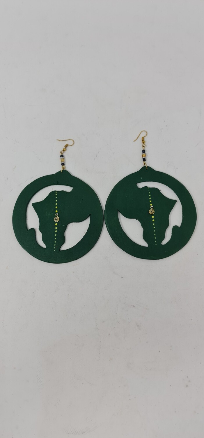 Hand Carved Wooden Earrings - Asili - Green Map of Africa