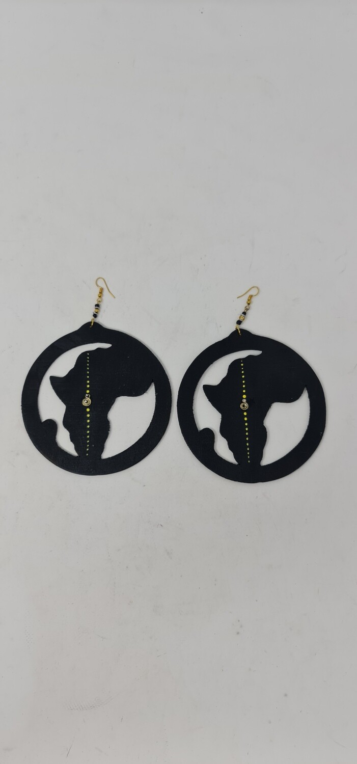 Hand Carved Wooden Earrings - Asili - Black Map of Africa