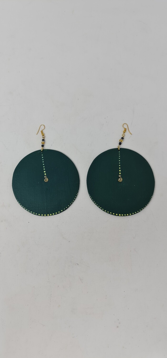 Hand Carved Wooden Earrings - Asili - Deep Green