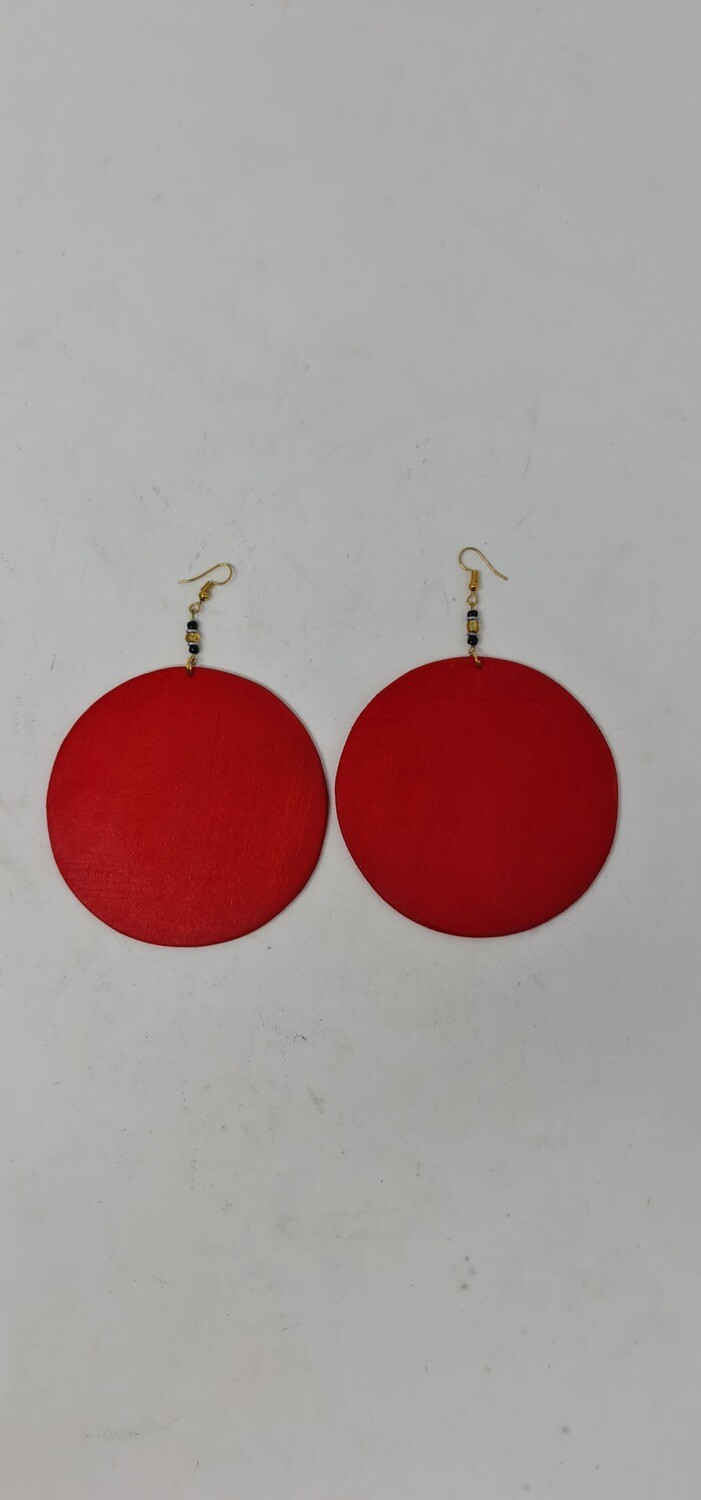 Hand Carved Wooden Earrings - Red