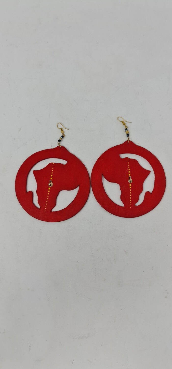 Hand Carved Wooden Earrings - Asili - Red Map of Africa