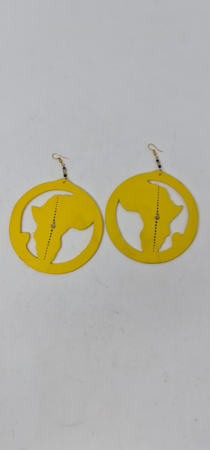 Hand Carved Wooden Earrings - Asili - Yellow Map of Africa