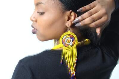 Elegant Handbeaded Earrings - Yellow Mix - 14cm