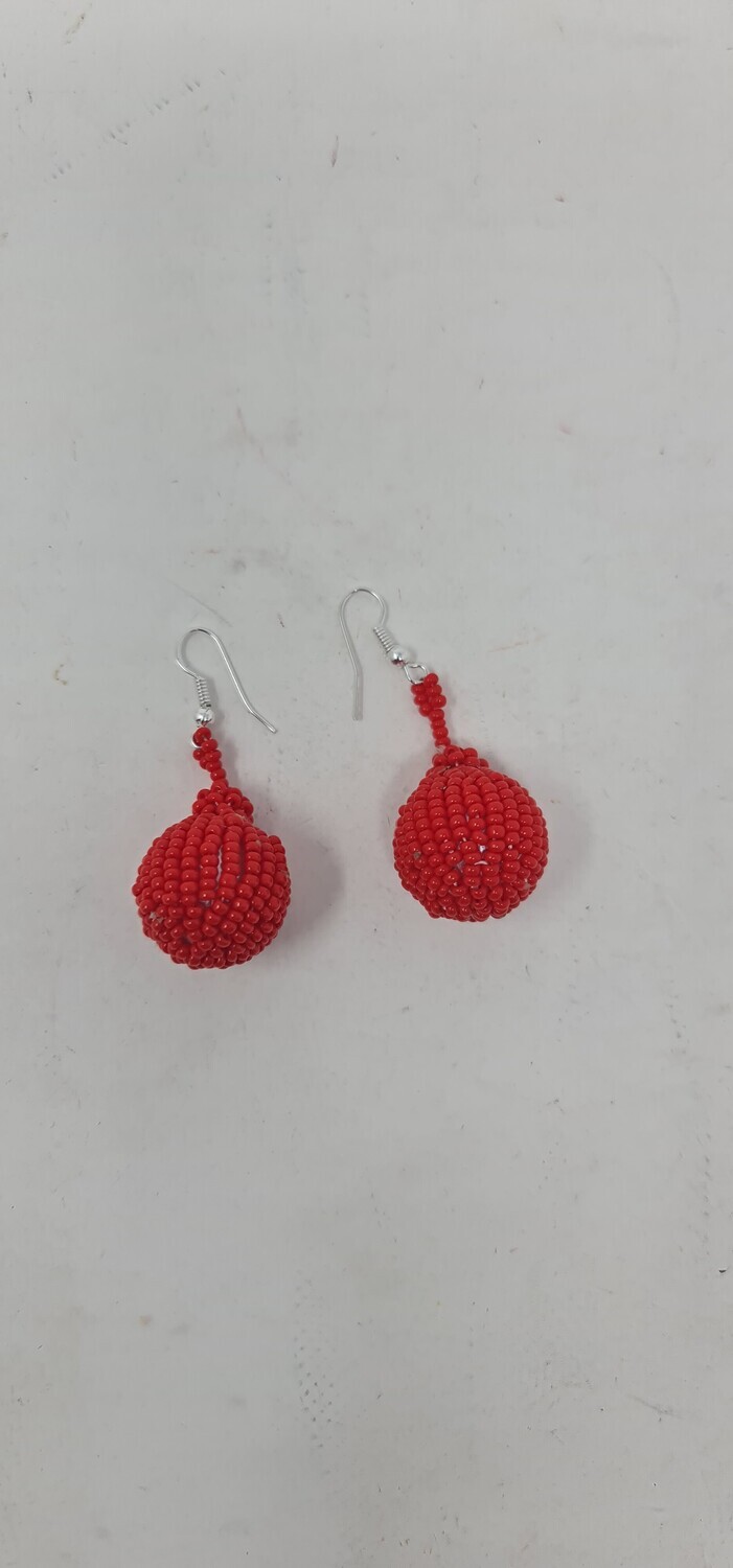 Handbeaded Earrings - Red - 3cm