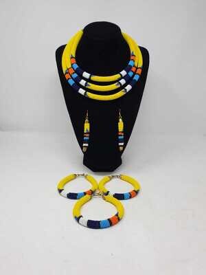 Necklace Set With 3 Bangles and Matching Earrings - Yellow Mix