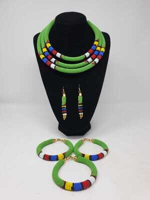 Necklace Set With 3 Bangles and Matching Earrings - Green Mix