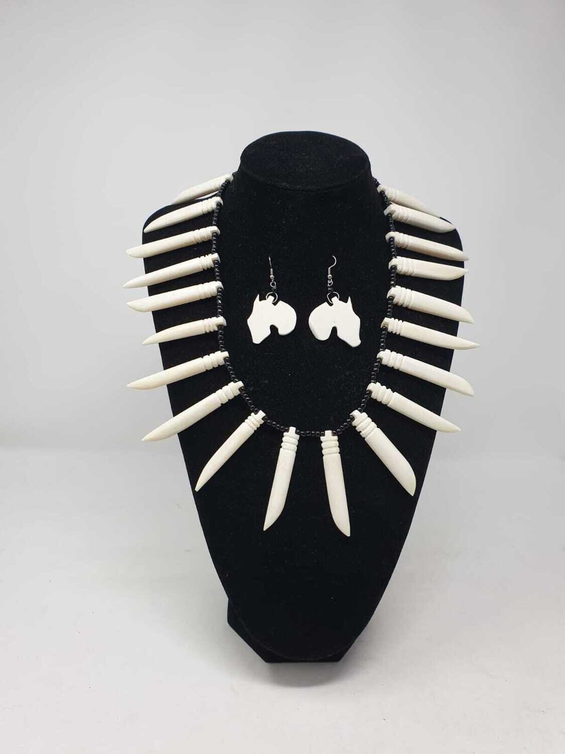 Wakanda Black Panther Styled Necklace with Matching Earrings - White