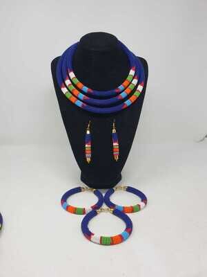 Necklace Set With 3 Bangles and Matching Earrings - Blue Mix