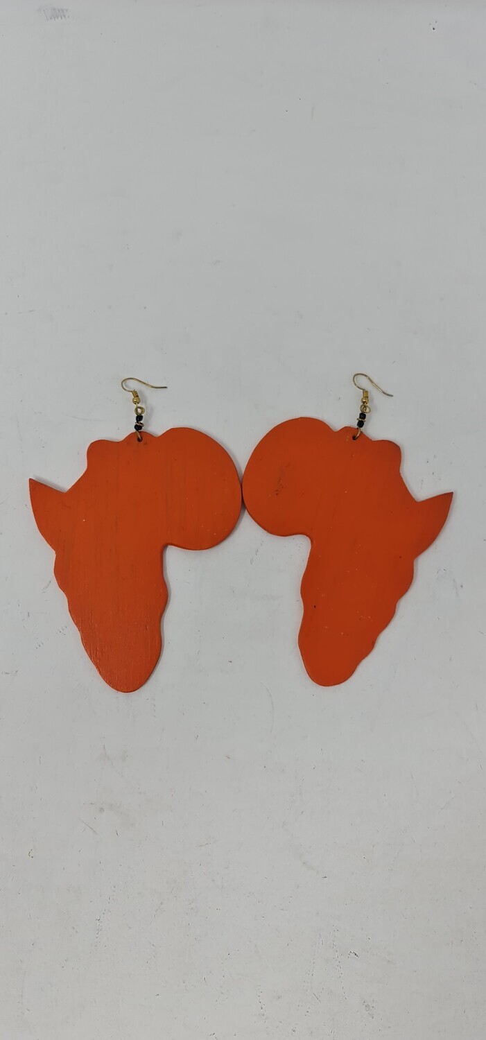 Hand Made Map of Afrika Earrings - Orange - 10cm