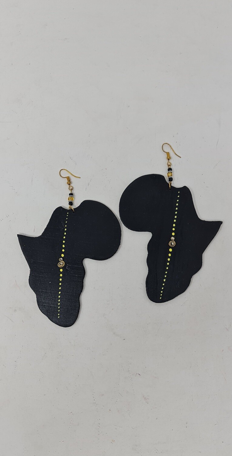 Wooden Africa Map Earrings - Size 10cm - Black