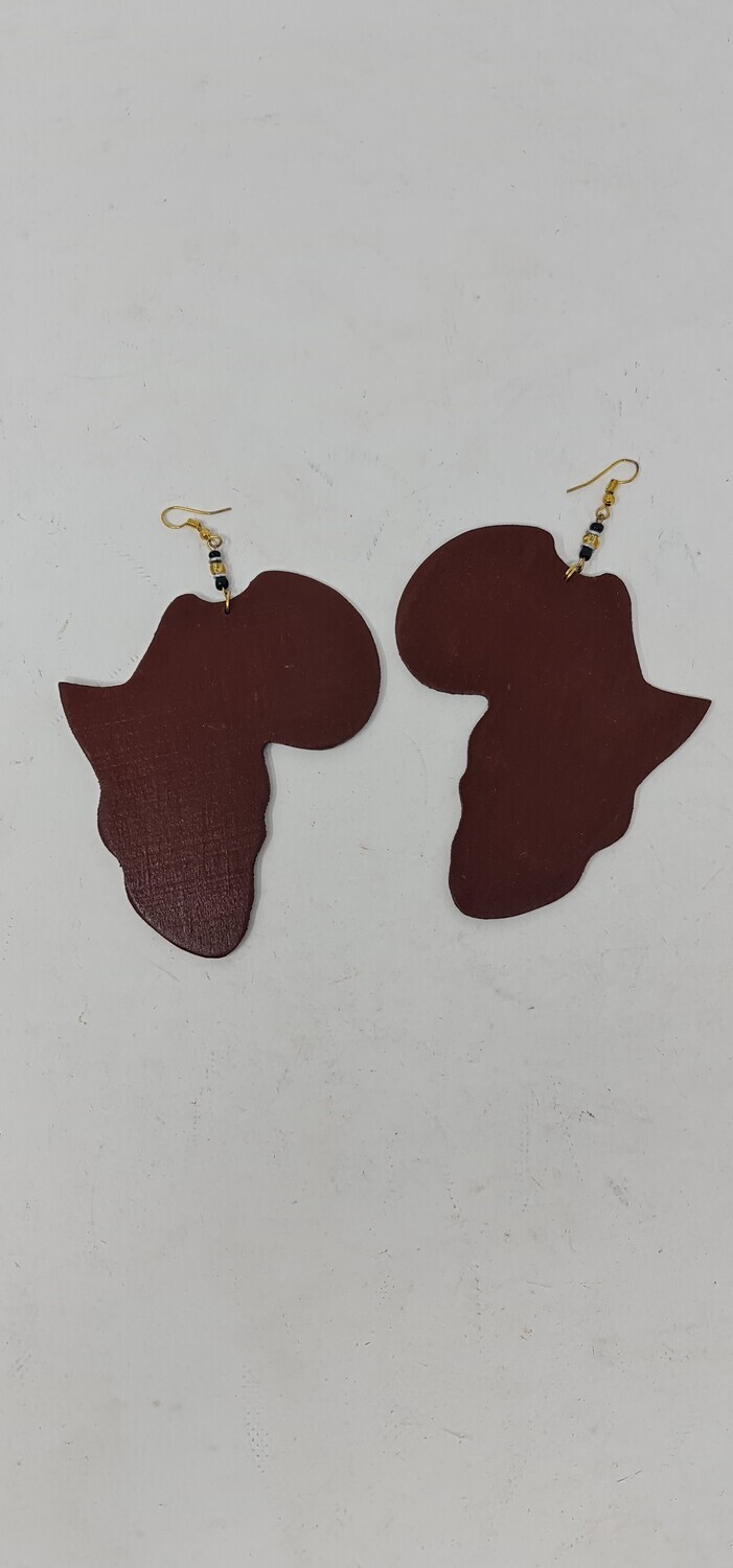 Wooden Africa Map Earrings - Size 10cm - Brown