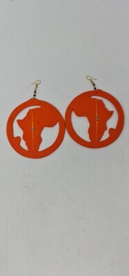 Wooden Africa Map Earrings - Size 10cm - Orange