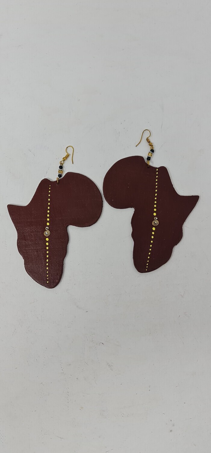 Wooden Africa Map Earrings - Size 10cm - Brown