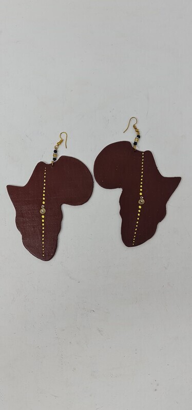 Wooden Africa Map Earrings - Size 10cm - Brown