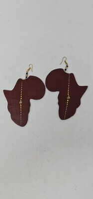 Wooden Africa Map Earrings - Size 10cm - Brown