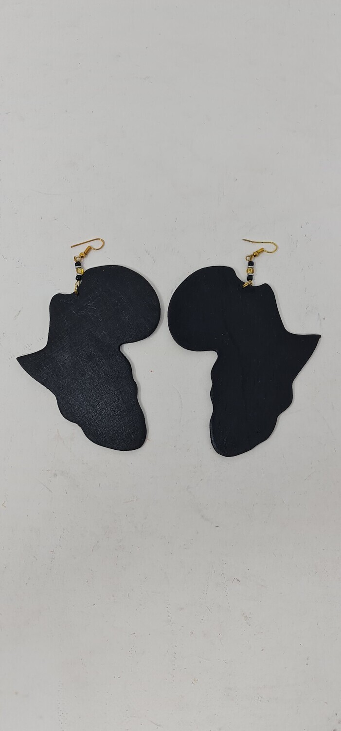 Wooden Africa Map Earrings - Size 10cm - Black