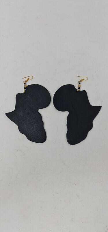 Wooden Africa Map Earrings - Size 10cm - Black