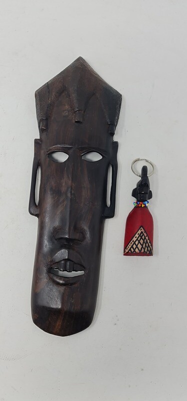 Ebony Wood Mask 12&quot; and Keyholder