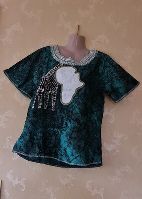Tie Dye Top with Embroidery - Map of Africa - Animal Print