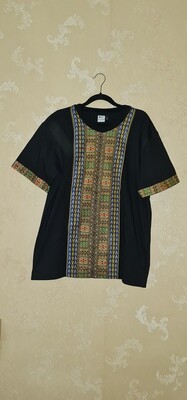 African Print T-Shirt - Black Mix - Size Medium