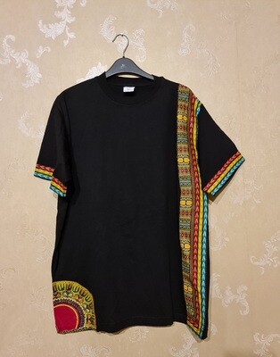 African Print T-Shirt - Upande Black - Size XLarge