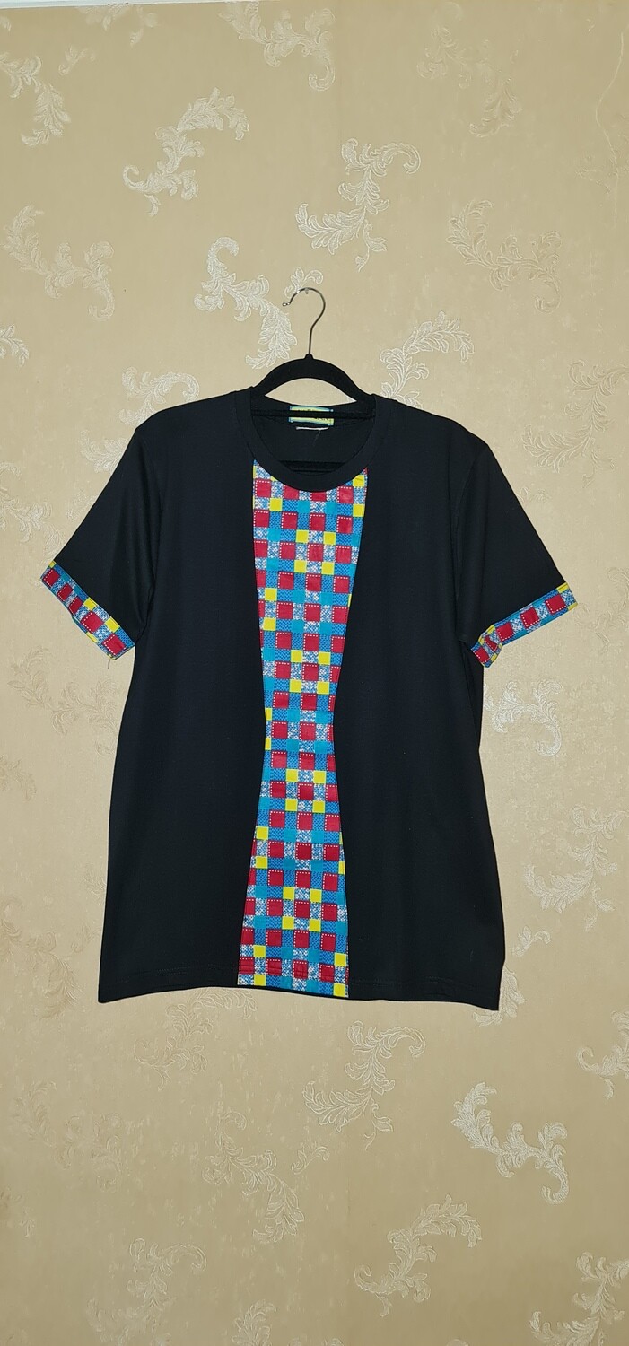 African Print T-Shirt - Black Mix - Size Medium - Msafiri
