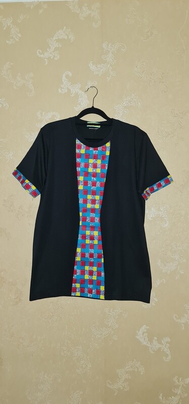 African Print T-Shirt - Black Mix - Size Medium - Msafiri