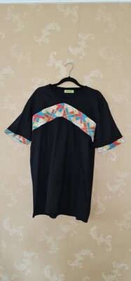 African Print T-Shirt - Black - Size Large - Hekima