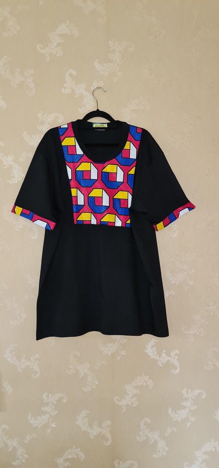 African Print T-Shirt - Black Mix - Size XLarge - Diwani