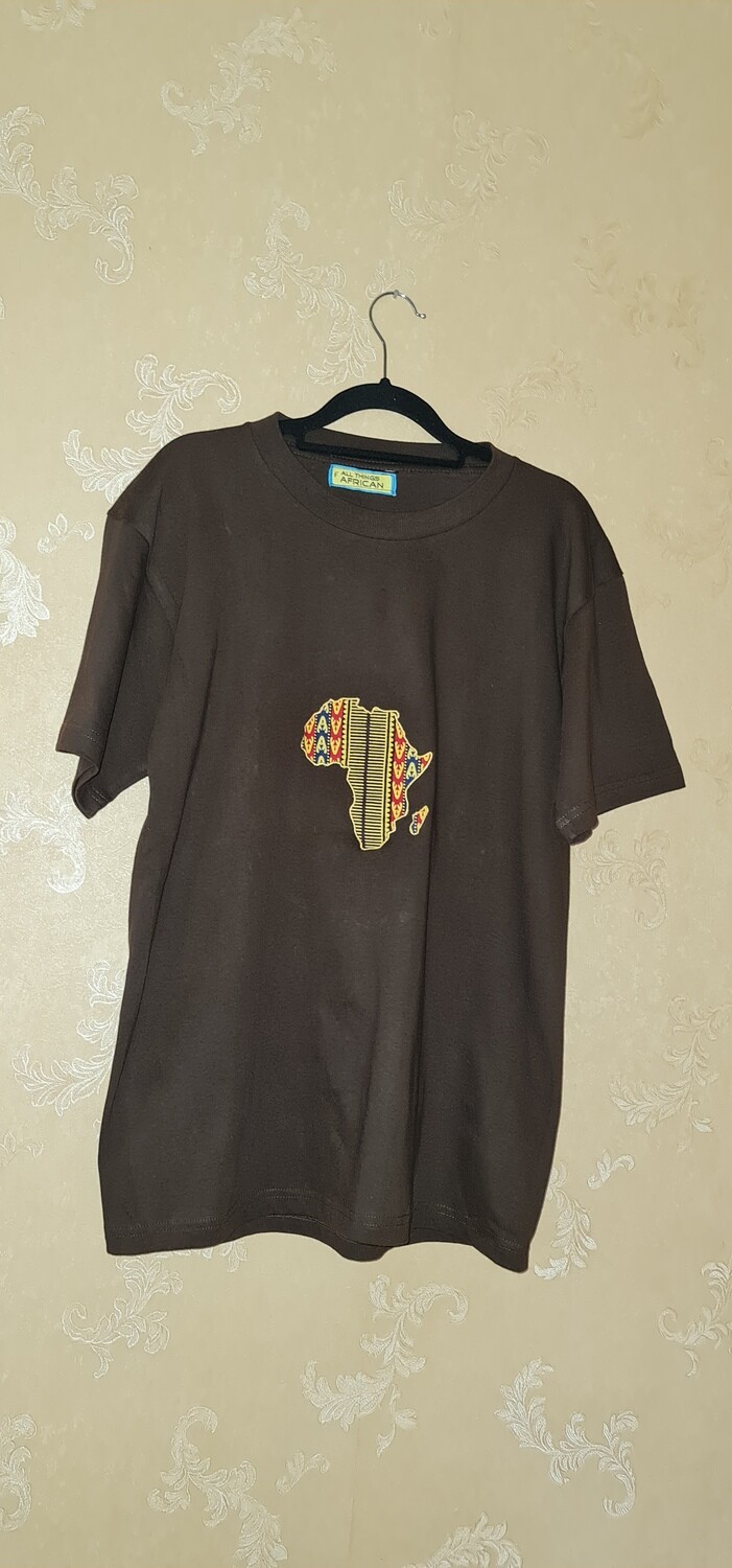 African Print T-Shirt - Karibu  Africa - Brown - Size Medium