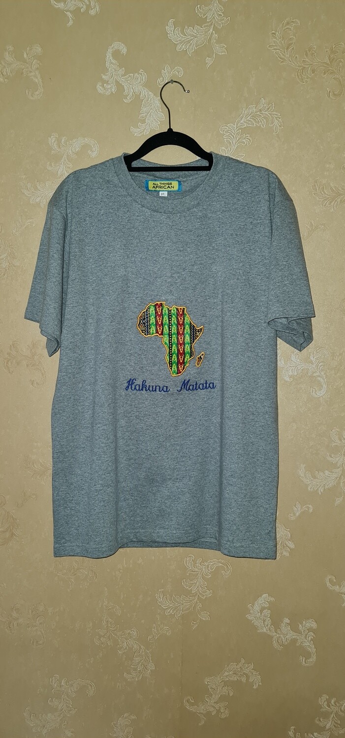 African Print T-Shirt - Kijivu - Grey - Size Medium