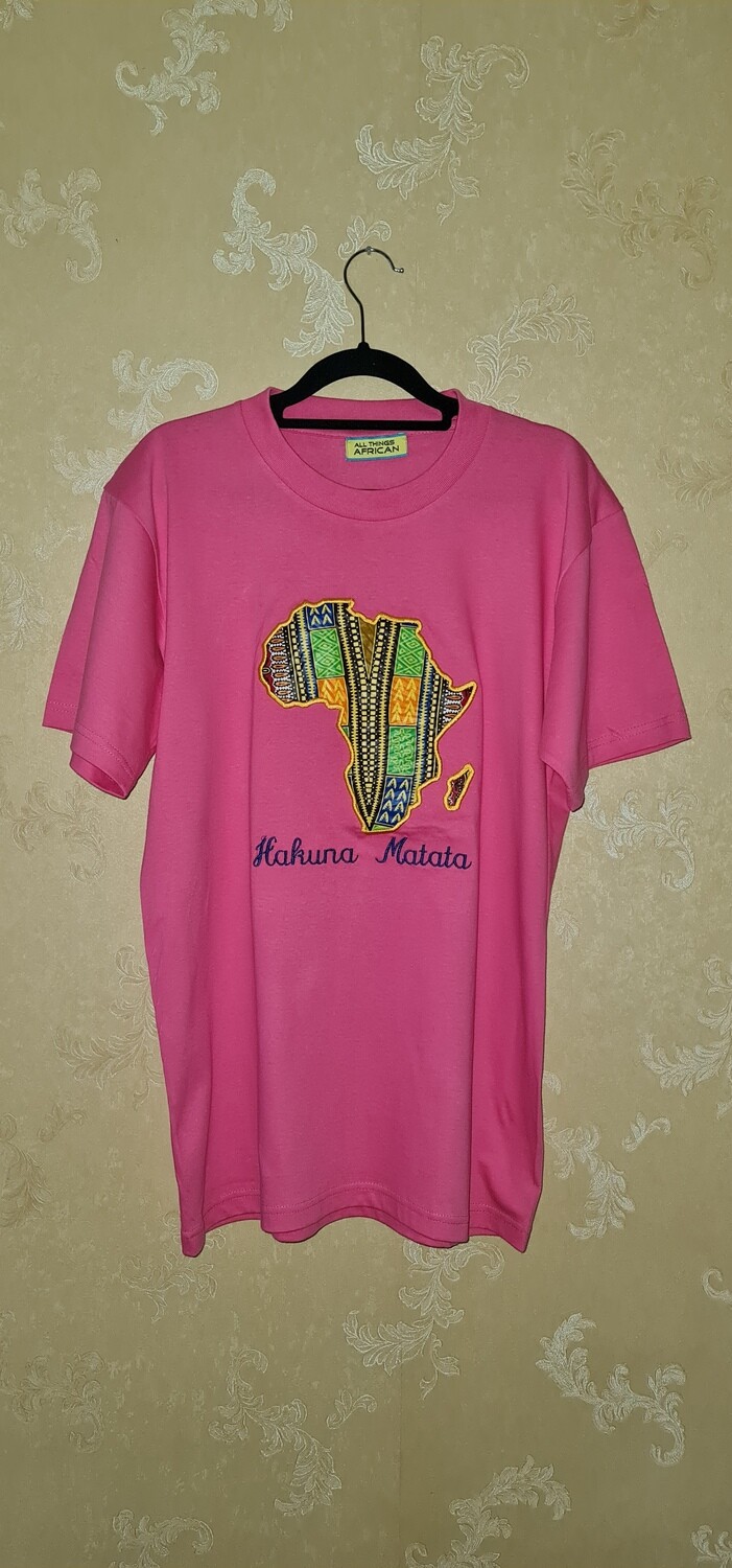 African Print T-Shirt - Pink - Size Medium- Jirani