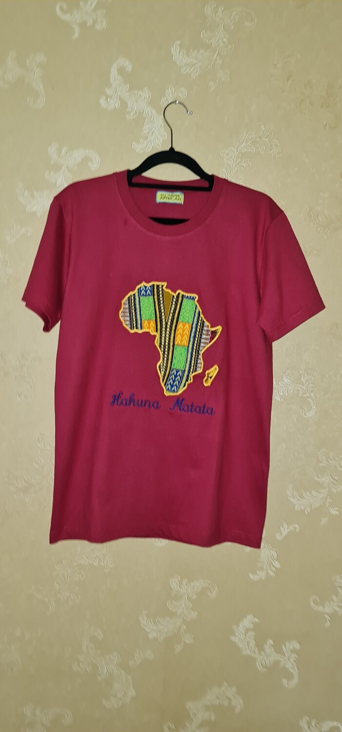 African Print T-Shirt - Hakuna Matata - Red - Size Medium