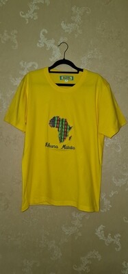 African Print T-Shirt - Karibu  Africa - Yellow - Size Medium
