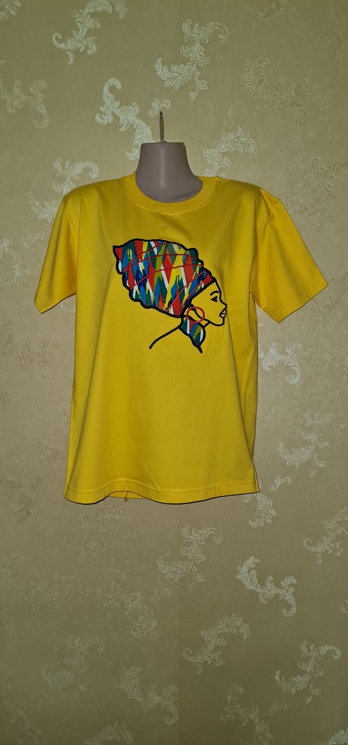 African Print T-Shirt - Binti Africa - Yellow - Size Medium