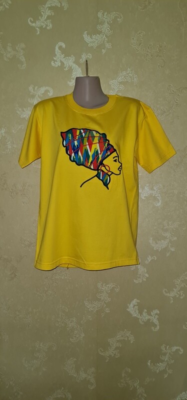 African Print T-Shirt - Binti Africa - Yellow - Size Medium