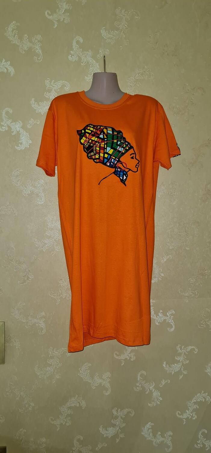 African Print Long T-Shirt - Mama Africa - Orange