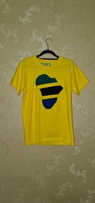 African Print T-Shirt - Tanzania Colours - Yellow - Size Medium